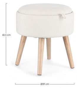 Sgabello Contenitore Ø 39x42,5 cm Zoya in Bouclè Bianco