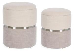 Set 2 Pouf Contenitore Radinka in Tessuto Bianco Grigio