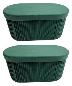 Set 2 Pouf Contenitore 76x38x38 cm Jocelyn in Velluto Verde