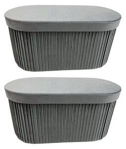 Set 2 Pouf Contenitore 76x38x38 cm Jocelyn in Velluto Grigio