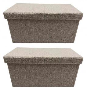Set 2 Pouf Contenitore 76x38x38 cm Joris in Bouclè Beige