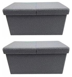 Set 2 Pouf Contenitore 76x38x38 cm Joris in Bouclè Grigio