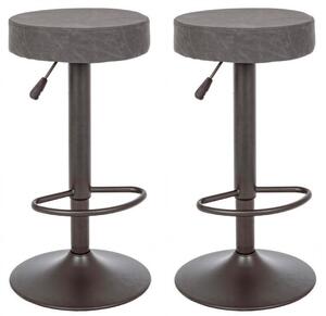 Set 2 Sgabelli Regolabile 35x35x64/85 cm Piper in Ecopelle Grigio Scuro Vintage