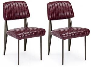 Set 2 Sedie Imbottite 60x59x81 cm Nelly in Ecopelle Bordeaux Vintage