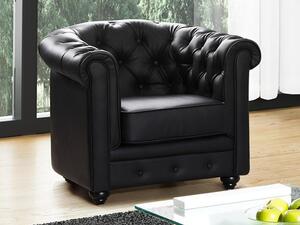 Beliani Poltrona Chesterfield In Vera Pelle Nera - Stile Vintage Inglese, Dimensioni 108x77x70 Cm, Legno Massiccio, Portata 180 Kg