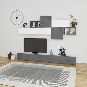 Parete Attrezzata Soggiorno 260 cm in MDF Tromen Bianco Opaco e Grigio