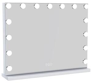 Specchio UNIQ XL Hollywood con 15 luci a LED e funzione touch - Specchio da trucco Uniq Vanity con illuminazione, bianco, 58 x 46 cm