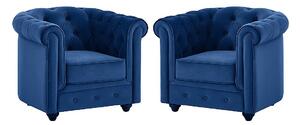Lotto di 2 poltrone CHESTERFIELD in velluto Blu notte