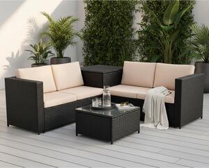 Mucola mobili da giardino set di sedute divano polyrattan set di sedute cuscino box divano angolare zona giorno salotto design - nero