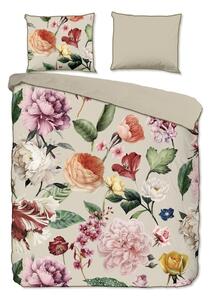 Set copripiumino e federa beige in raso di cotone per letto matrimoniale ed esteso 200x220 cm Fiori – Descanso