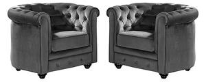 Lotto di 2 poltrone CHESTERFIELD in velluto Antracite