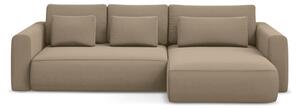 Divano angolare marrone chiaro allungabile/con contenitore (con penisola a destra/con chaise lounge) con rivestimento in velluto Kapua – Makamii