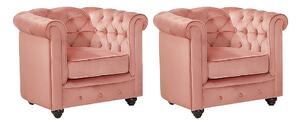 Lotto di 2 poltrone CHESTERFIELD in velluto Rosa cipira