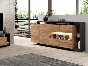 Credenza 4 ante e 4 nicchie con LED Naturale chiaro e Antracite - IDESIA