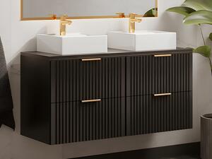 Mobile per bagno sospeso con scanalature e lavabo da appoggio L120 cm Nero - ZEVARA