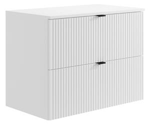 Mobile sotto lavabo sospeso con scanalature con piano di appoggio L80 cm Bianco - ZEVINI