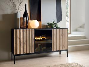 Credenza 3 ante con LED in MDF e Vetro fumé Nero e Naturale - OVILA
