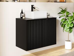 Mobile per bagno sospeso con scanalature e lavabo da appoggio L80 cm Nero - ZILGA