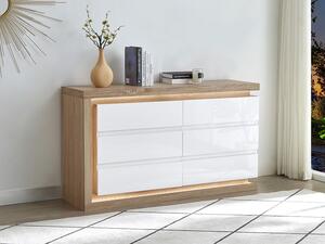 Comò 6 cassetti Con LED MDF Bianco laccato e Naturale - FLARANCIA