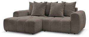 Divano angolare marrone allungabile/con contenitore (con penisola a sinistra/con chaise lounge) con rivestimento in bouclé Roxelane – Bobochic Paris