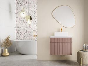 Mobile per bagno sospeso scanalato con lavabo da appoggio 60 cm Rosa - SATARA