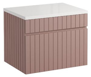 Mobile sotto lavabo sospeso scanalato con piano di appoggio 60 cm Rosa - SATARA