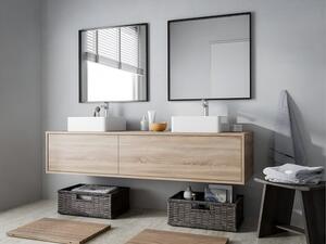 Mobile per bagno sospeso con lavabo quadrato doppio L150 cm Naturale chiaro - ISAURE II