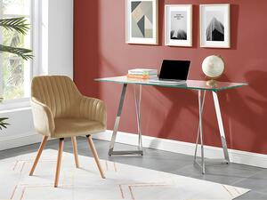 Sedia con braccioli Velluto e Metallo Effetto Legno Beige - Lotto di 2 - ELEANA