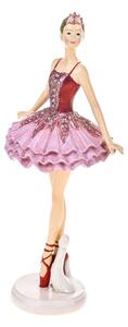 Set 2 Statuina Decorativa Ballerina su Punte 21,5 cm in Resina Rosa