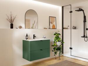 Mobile sotto lavabo sospeso con scanalature 80 cm Verde opaco - ZEVINI