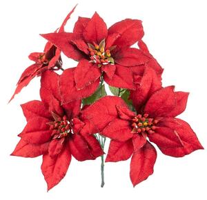 Ramo Artificiale Stella Natale con Glitter in Sintetico Rosso