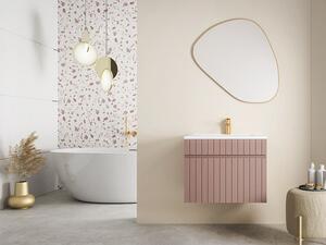 Mobile per bagno sospeso scanalato con lavabo da incasso 60 cm Rosa - SATARA
