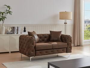 Divano 2 posti Chesterfield in microfibra aspetto pelle invecchiata marrone - EDWINA