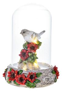 Statuina Passerotto Campana di Vetro Led 15,5 cm in Resina e Vetro