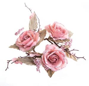 Set 4 Centrotavola con Rose Ø 15 cm in Plastica Rosa