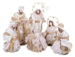 Set 6 Statuine Natalizie Natività 40 cm in Tessuto e Resina Cipria