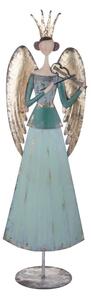 Statuina Angelo con Violino su Piedistallo 93 cm in Metallo