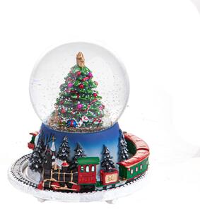 Carillon Natalizio Albero di Natale e Treno 16 cm in Resina e Vetro