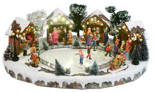 Villaggio Natalizio Laghetto Ghiacciano Luci Musica e Movimento 44,5 cm in Resina