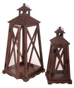 Set 2 Lanterne Decorative in Legno e Metallo Marrone