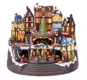 Villaggio Natalizio Piazza Grande Luci Musica e Movimento 42,5 cm in Resina