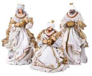 Set 3 Statuine Re Magi 36 cm in Tessuto e Resina Bianco e Oro