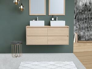 Mobile da bagno sospeso con doppio lavabo da appoggio Placcatura rovere 120 cm - MILIPAM