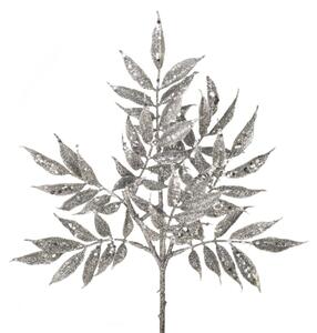 Set 12 Rami Artificiali Ruscus con Glitter 32 cm in Plastica Argento