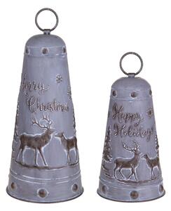 Set 2 Campane Decorative Natalizie 40 cm in Metallo Grigio