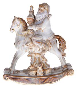 Statuina Babbo Natale con Cavallo 25 cm in Porcellana Bianco