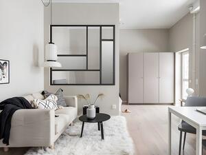 Vetrata stile atelier in alluminio termolaccato con specchi, 150x130 cm (L x H) - Nero - ELEXIA