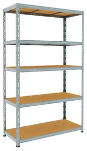 Scaffale in Metallo ad Incastro 5 Ripiani in Legno 120x50xh200 cm Pokerino Zincato