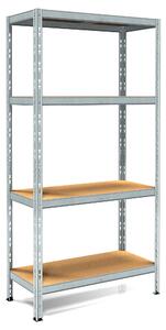 Scaffale in Metallo ad Incastro 4 Ripiani in Legno 80x30x180 cm Pokerino Zincato