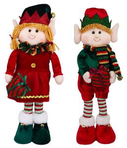 Pupazzo Elfo Natalizio H45 cm con Pacchetto Regalo in Tessuto Rosso